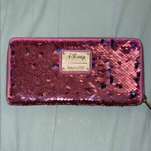 loungefly Disney sleeping beauty reversible sequin wallet pink blue zipper